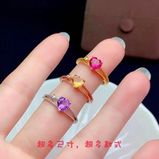 S925纯银时尚ins风跳动的心双层戒指空托心形6*6mm可来石免费镶嵌