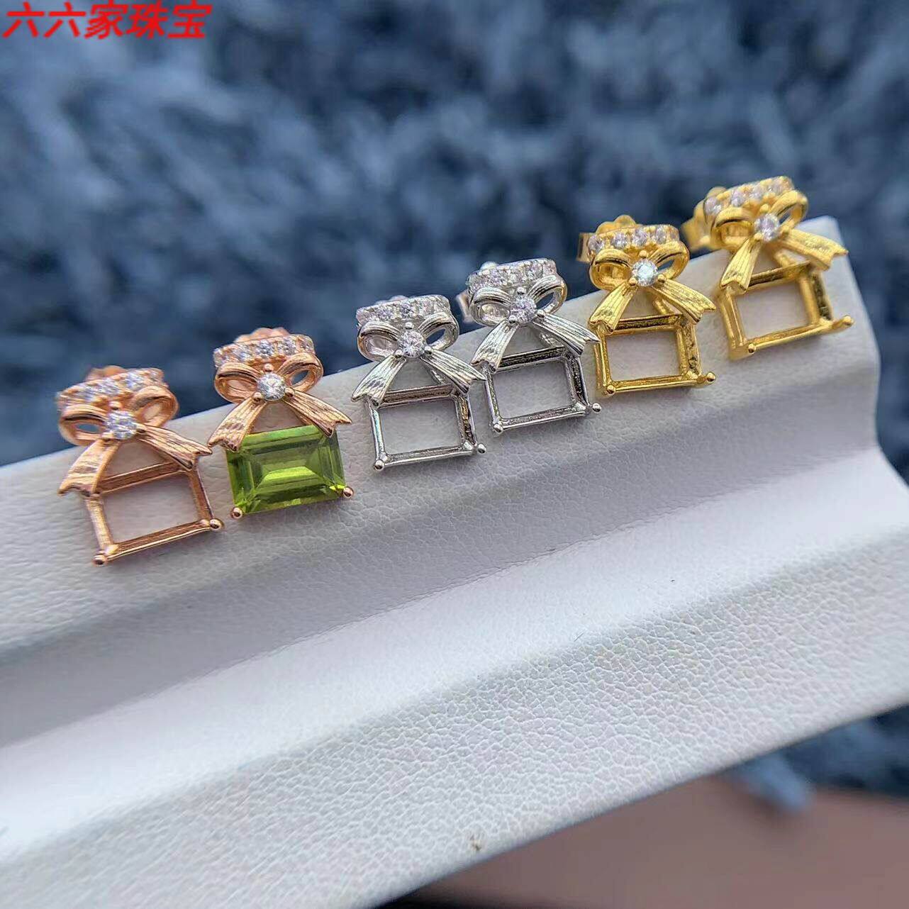 S925银耳钉空托精致香水瓶蝴蝶结