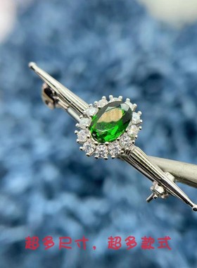 S925纯银胸针空托5*7mm透辉石