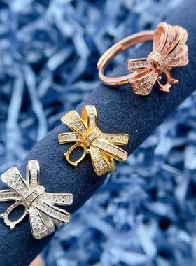 高级感蝴蝶结戒指红蓝宝祖母绿