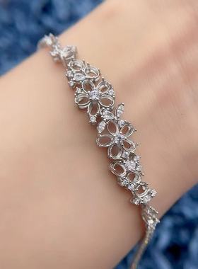 s925银手链空托群镶3*4mm未镶嵌