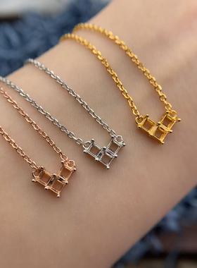 S925纯银项链空托正方形3*3mm3粒简单气质百搭橄榄石石榴石小众银