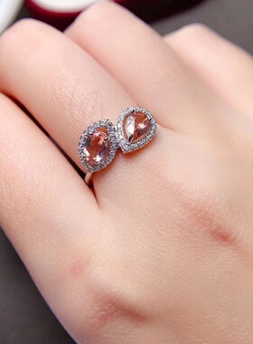 S925纯银戒指空托水滴形4*6mm2粒可镶嵌天然摩根石女戒指时尚新款