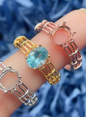 新款银镀戒指椭圆形简约磷灰石