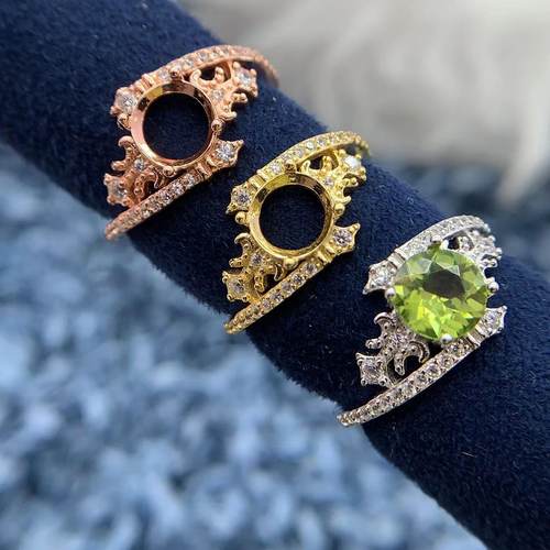 S925银戒指空托倾斜带钻精致时尚