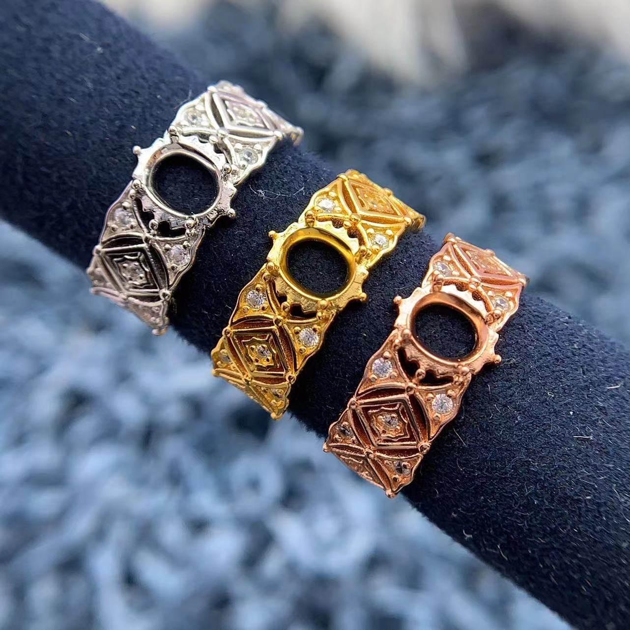 S925银戒指空托精致时尚复古高贵