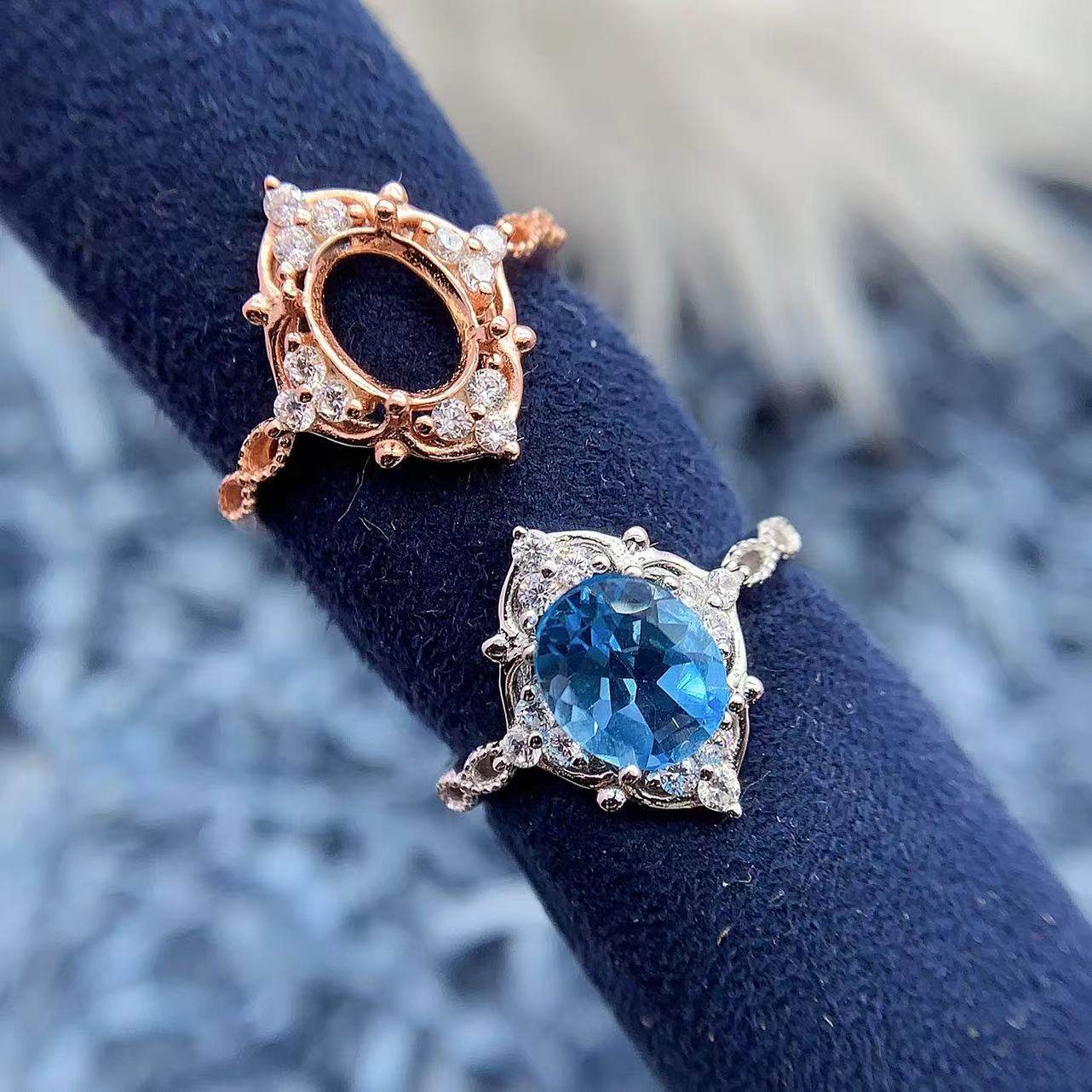 S925银戒指空托气质高级百搭时尚