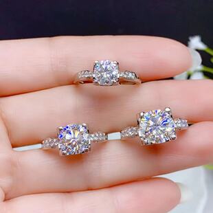 S925银莫桑钻戒指空托圆5/6.5/8/9mm五十分一克拉牛头款钻戒开口