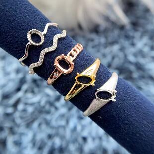 S925纯银戒指空托椭圆形4*5/4*6mm马眼4*8mm磨砂亮面橄榄石石榴石