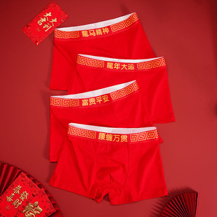 纯棉男生四角裤 属龙龙年龙男士 头衩红色大红红 男红男士 本命年内裤