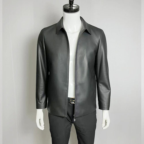 陆堡头层绵羊皮翻领真皮皮衣