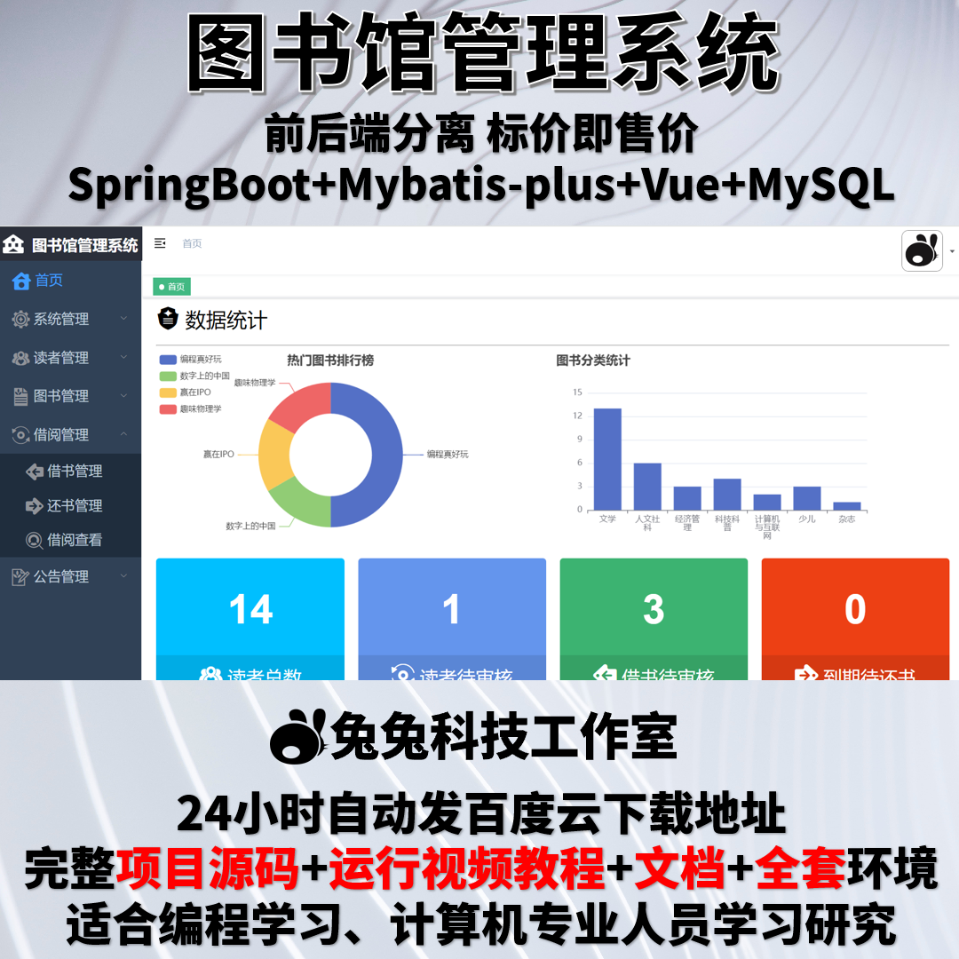 图书馆管理系统 java springboot vue 图书借阅归还 源代码 文档 商务/设计服务 设计素材/源文件 原图主图