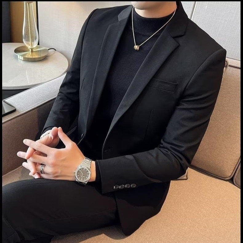 西装外套男修身休闲西服套装黑色高级感韩版潮流商务正装轻熟薄款