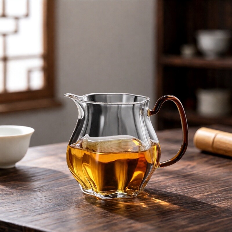 高硼硅耐高温加厚公道杯彩色把手图片