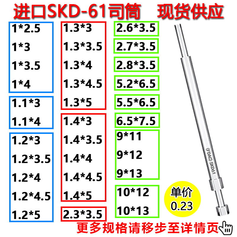 SKD61司筒1/1.1/1.2/1.3/1.4/2.3/2.6/2.7/2.8/5.2/5.5/6.5/9/10