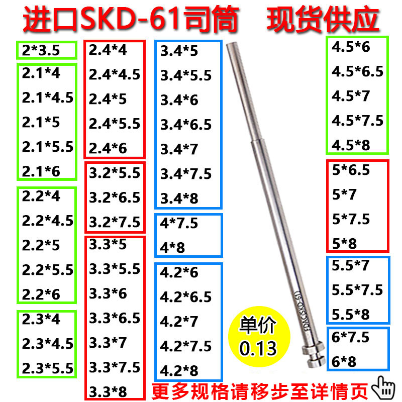 进口SKD61司筒推管顶针2/2.1/2.2/2.3/2.4/3.2/3.3/3.4/4/4.2/4.5