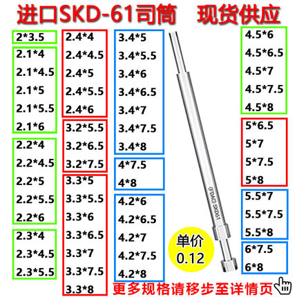 进口SKD61司筒推管顶针2/2.1/2.2/2.3/2.4/3.2/3.3/3.4/4/4.2/4.5