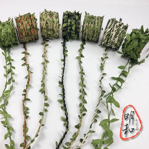 绿色森系藤条麻绳带叶子手工制作