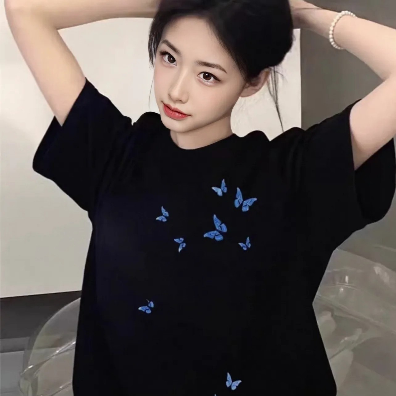 纯棉黑色短袖t恤女2025新款爆款夏季正肩设计感美式半袖宽松上衣