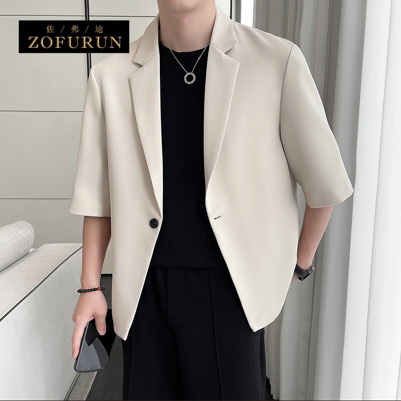 ZofuRun轻奢男士七分袖西服外套夏季薄款冰丝中袖休闲短袖小西装