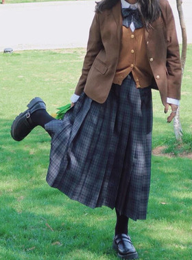 现货jk校供格裙优等生长裙学院风正统海苔不良同格大码拍一发五