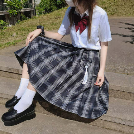 墨瓷现货jk原创格裙不良黑色银线校供优等日系长裙大码千石jk制服