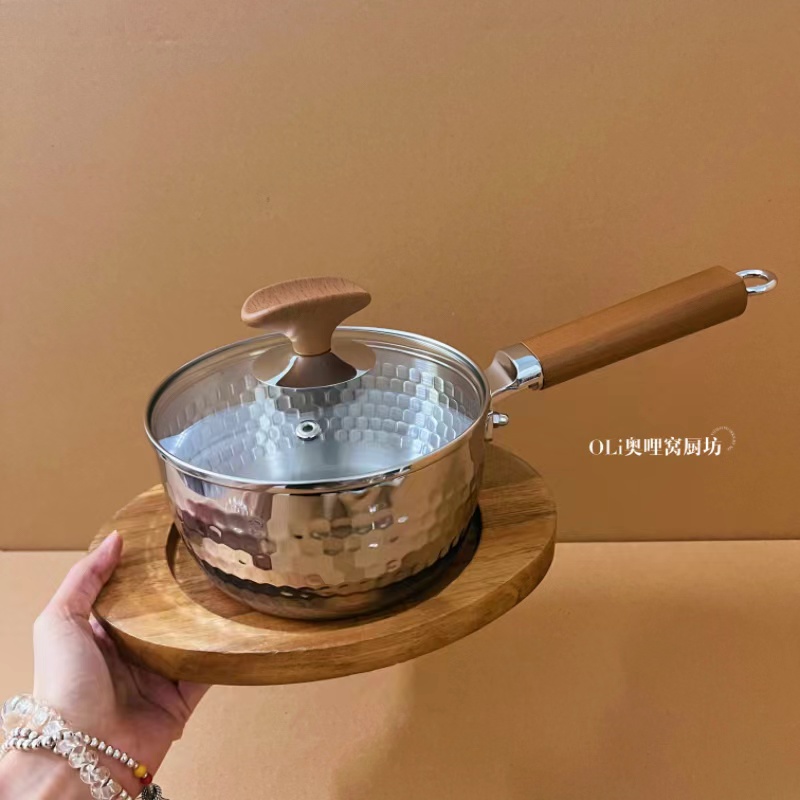 316L无涂层雪平锅加厚不锈钢奶锅