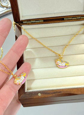 彩色摇摇欢乐木马吊坠项链时尚百搭设计高级送闺蜜女友礼物