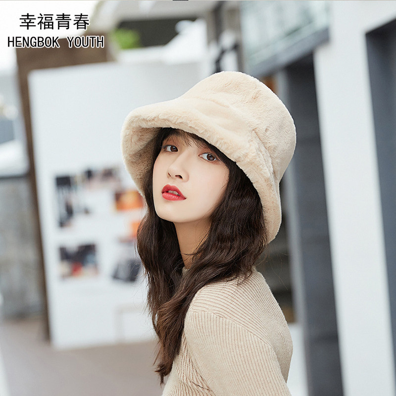 毛绒渔夫帽女韩版秋冬盆帽ins网红皮草保暖帽子日系文艺潮帽