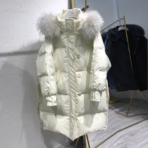 冬季爆款羽绒服女宽松貉子毛领连帽中长款保暖白鸭绒外套洋气上衣