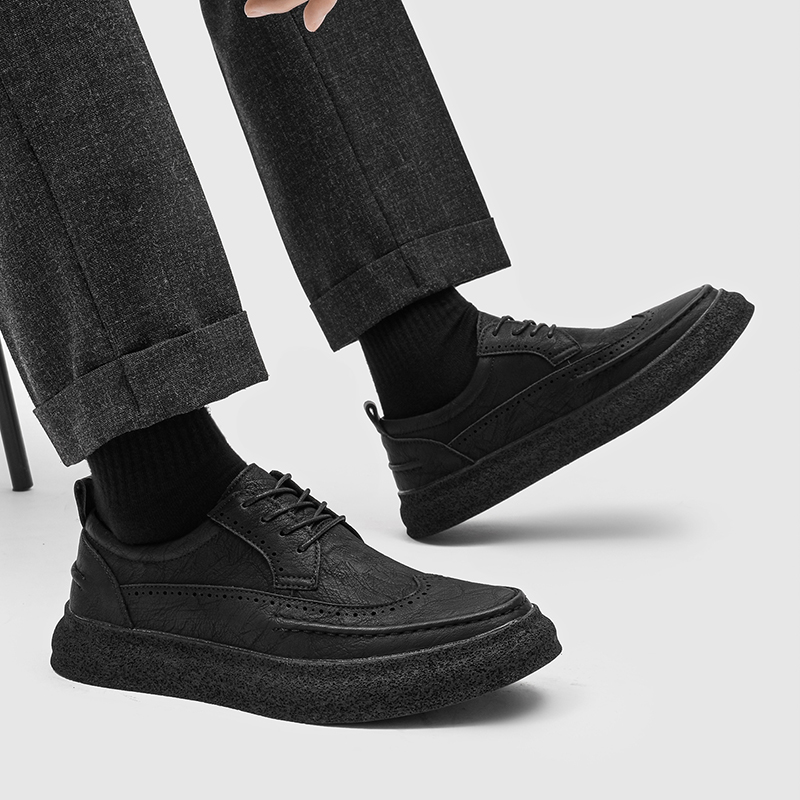 黑色松糕底软底透气商务鞋德比鞋