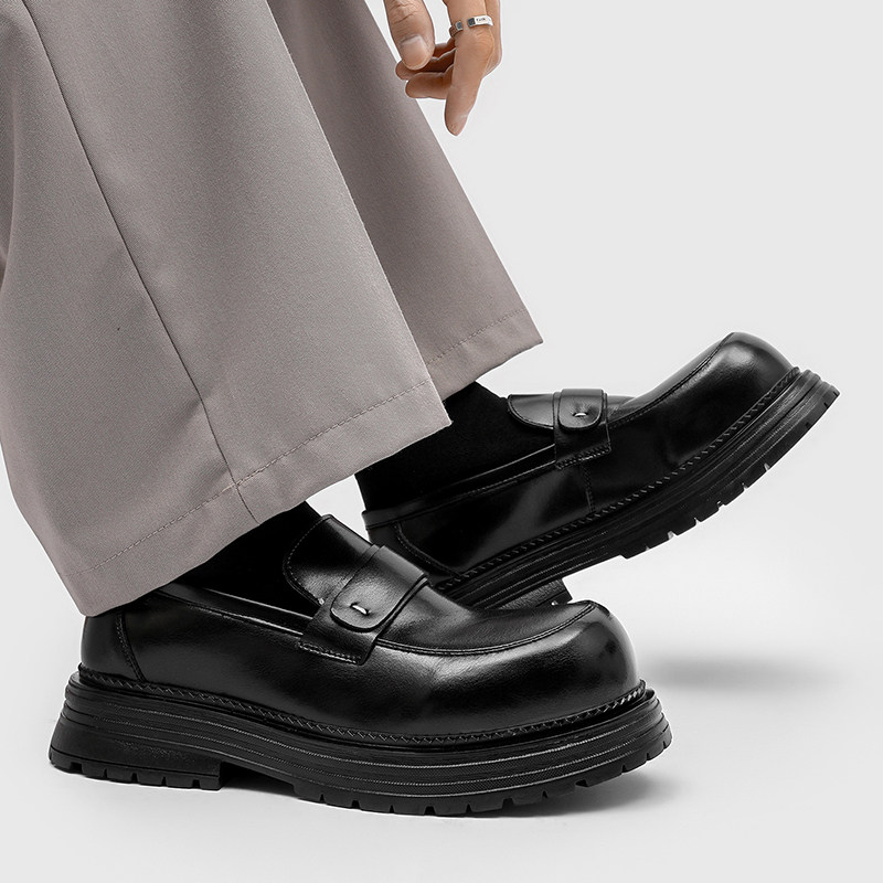 2025新款厚底大头乐福鞋男士一脚蹬套脚商务休闲皮鞋潮流豆豆鞋,流行男鞋,乐福鞋（豆豆鞋）,淘宝优惠券,粉丝福利购,淘宝优惠卷