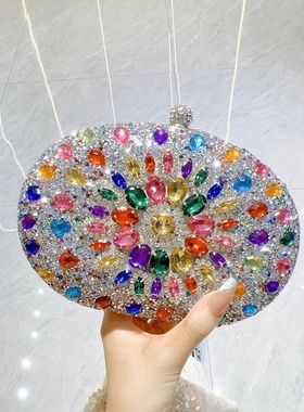 MissingYou新款鹅蛋太阳花手拿包宴会包精致时尚斜挎包镶钻手挽包