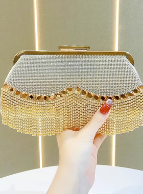 MissingYou新款流苏水钻包精致手拿包时尚斜挎包搭配礼服宴会包包