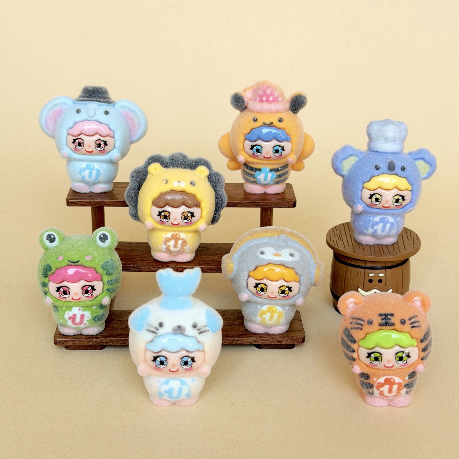 植绒动物派对崽崽 盲袋萌粒diy饰品挂件钥匙扣公仔桌面摆件树脂配