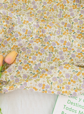 韩国进口全棉springtime春季紫色黄色小碎花布料面料