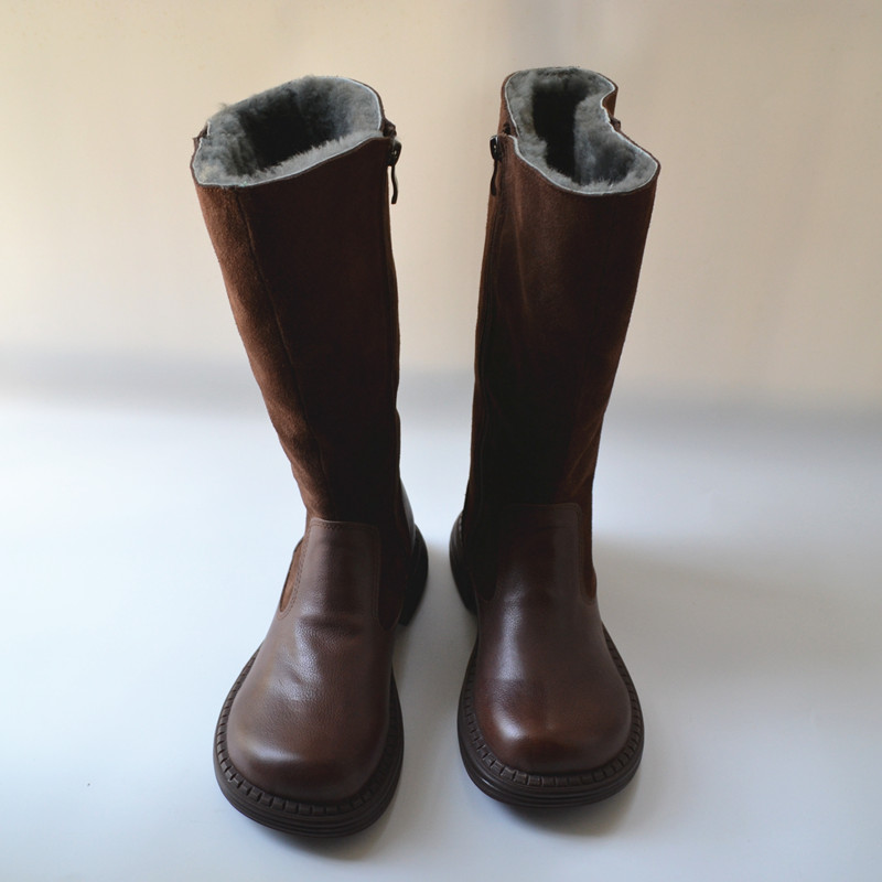 皮毛一体纯羊毛高筒保暖雪地靴宽版大脚外贸出口大棉鞋女靴子防滑