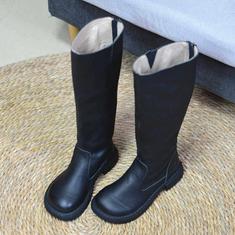 全牛皮 高筒 长靴真皮丑萌公主风不过膝女森系韩版学院外贸小众靴