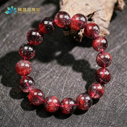 稀晶品收藏级天然黑加仑红超七手串金草莓紫黑红超七共生水晶手链
