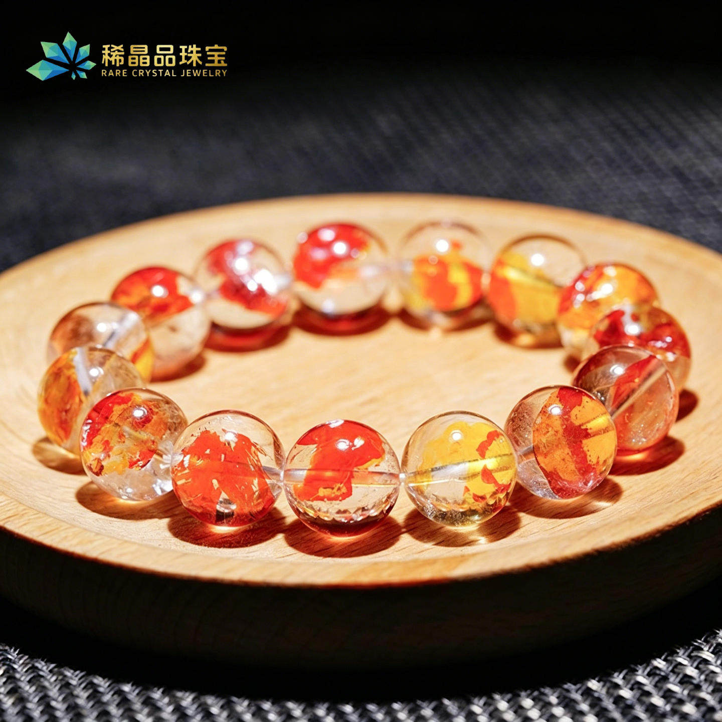 稀晶品天然锦鲤胶花手串女珍藏级牛血红火凤凰鸩羽幽灵水晶手链