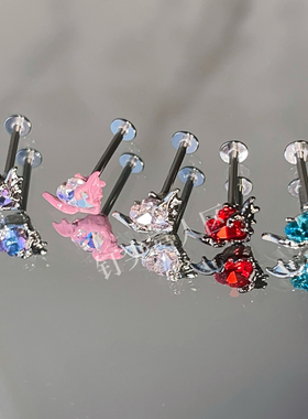 钛钢唇钉爆闪锆石爱心龙爪舌钉防过敏穿刺饰品小众个性欧美饰品