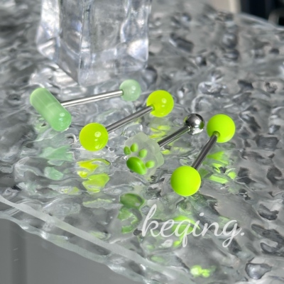 绿色系舌钉唇钉穿刺穿孔小众饰品