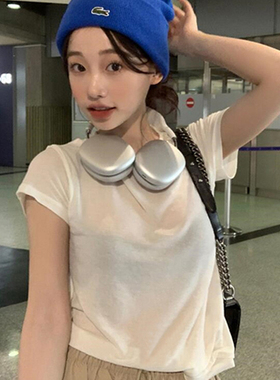 女新款短袖显瘦圆领打底潮白色宽松2023T恤上衣纯色透气韩国夏季