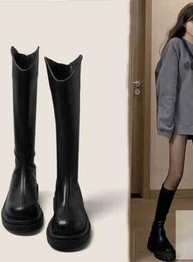 清仓棕色厚底小个子中筒长靴子女鞋2025年夏季小众高筒白色长筒靴