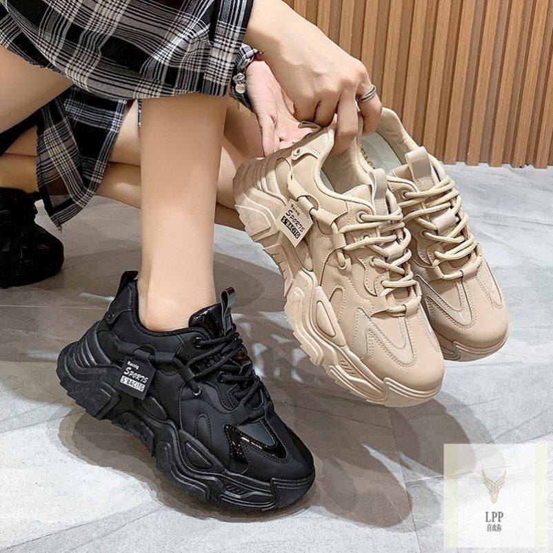 清仓老爹鞋女款杏色潮2024年春秋季加绒炸街厚底运动鞋秋冬款,女鞋,松糕（摇摇）鞋,淘宝优惠券,粉丝福利购,淘宝优惠卷