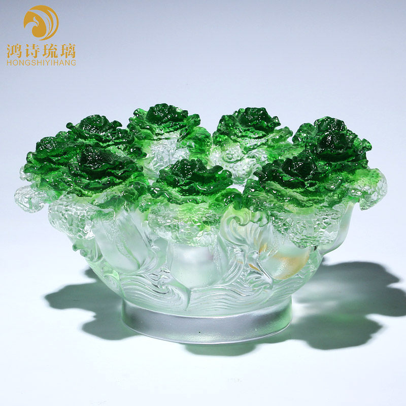 琉璃白菜招财聚财摆件聚宝盆客厅装饰店铺开业Q乔迁礼物水晶工艺
