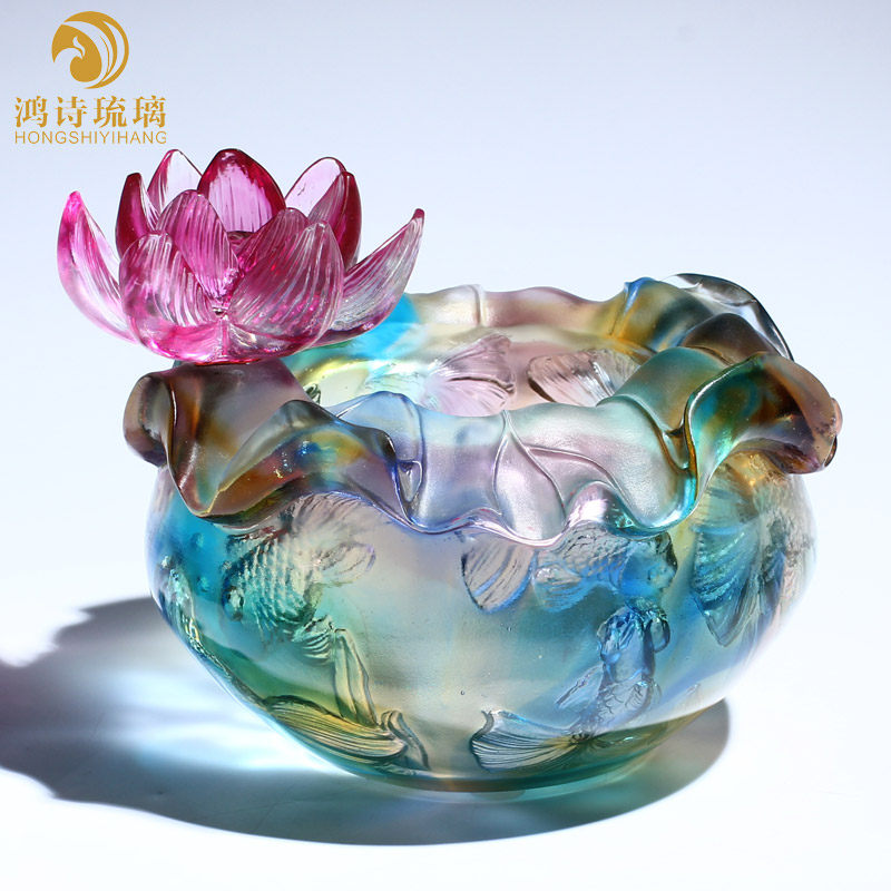 琉璃莲花金鱼缸聚宝盆摆件客厅家居轻奢装饰搬家礼物乔迁新居礼品