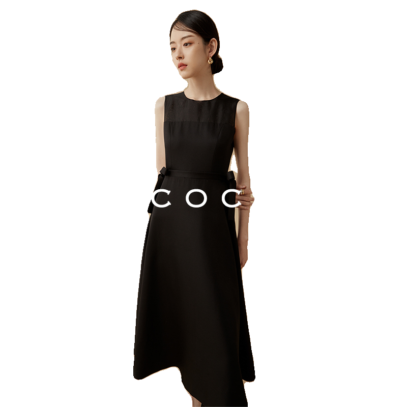 COCOCOZI真絲羊毛高級感收腰連衣裙春夏季女桑蠶絲顯瘦氣質(zhì)禮服裙