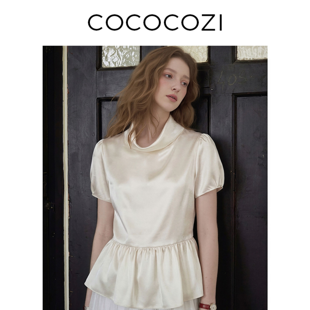 COCOCOZI夏季法式醋酸气质显瘦通勤百搭短袖衬衫女图片