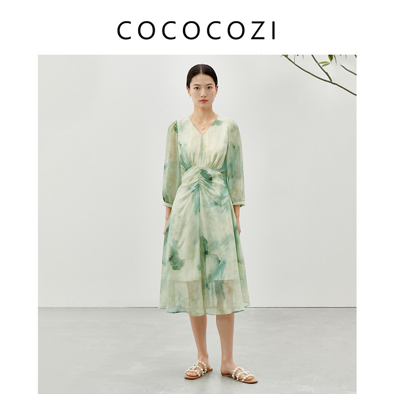 cococozi通勤简约A字桑蚕丝图片